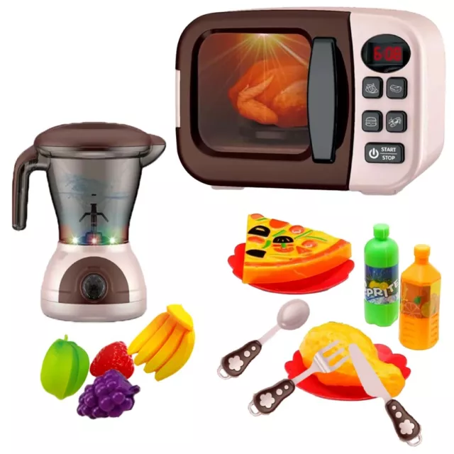 2in1 Kids Kitchen Microwave Oven Cooker Mixer Blender fruit Food Play set toys 3