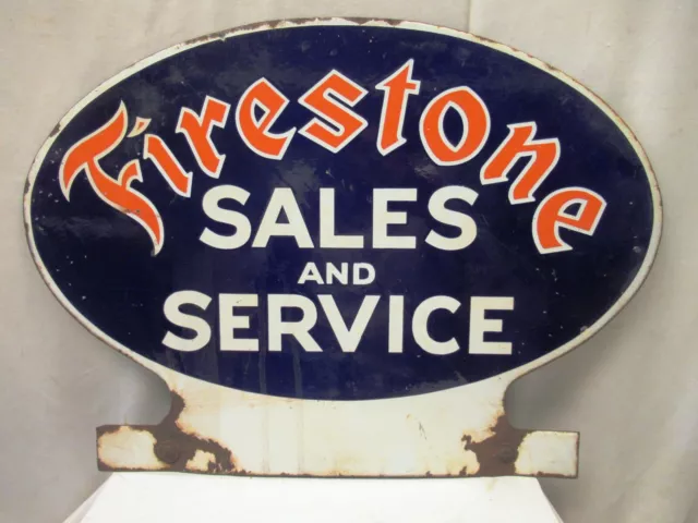 Vintage Firestone Tire Tyre Sign Board Porcelain Enamel Oval Shape Collectible"9