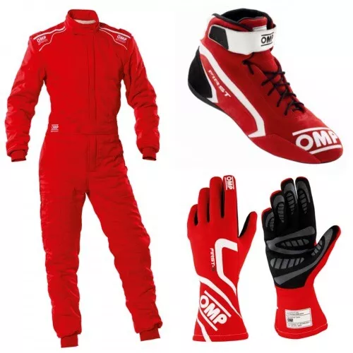 OMP Driver Set Suit Gloves Shoes Bundle for Go Karting and Rally Racing Red