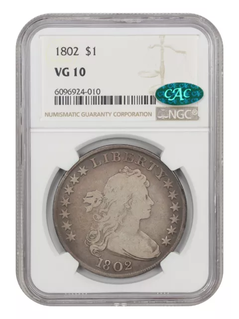 1802 $1 NGC/CAC VG10 (Narrow Date)