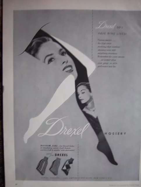 1951 Vintage DREXEL Hosiery Stockings Have Nine Lives Womens Fashion Ad