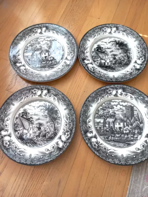 Royal Stafford Plates Set/4 England Black & White