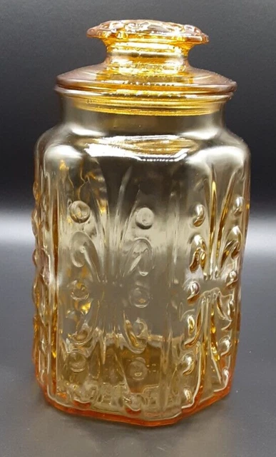 Imperial Atterbury Scroll Canister Jar Honey Amber 9 1/2” With Lid