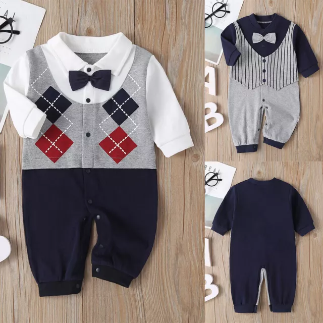 Newborn Baby Boys Gentleman Bodysuit Jumpsuit Romper Long Sleeve Clothes Outfit