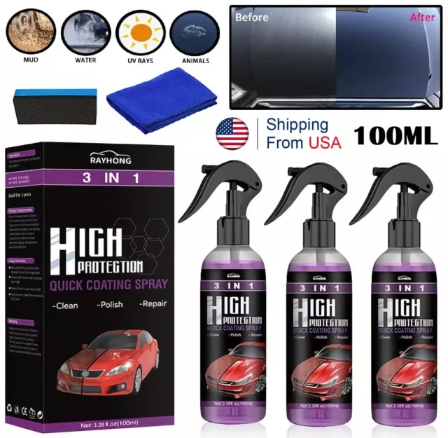 100ml 3-in-1 High Protection Quick Car Coat Ceramic Coating Spray  Hydrophobic US