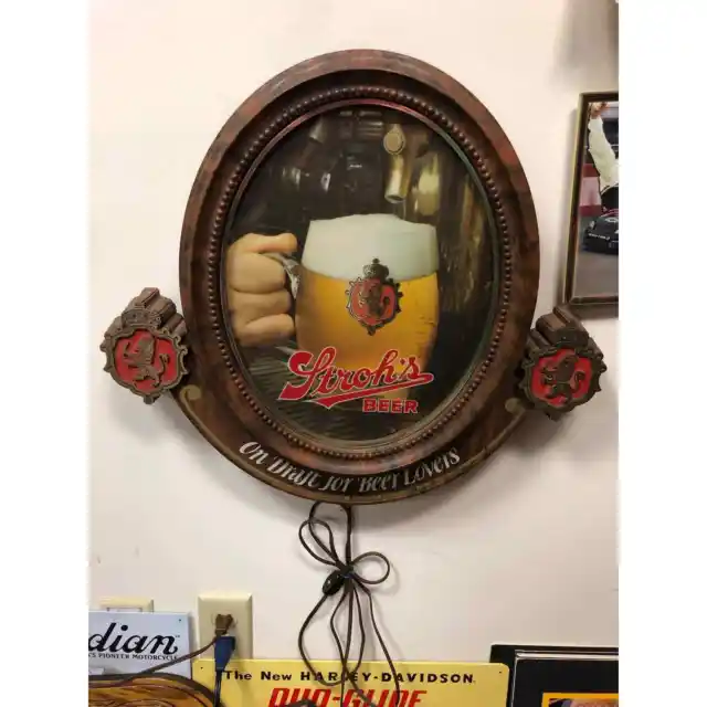 Vintage Stroh’s On Draft For Beer Lovers Lighted Sign Beer Mug Cheers