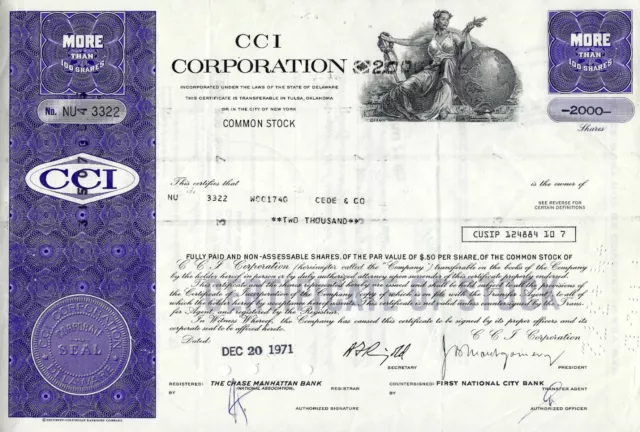 CCI Corporation, Delaware, 1971 (2.000 Shares)