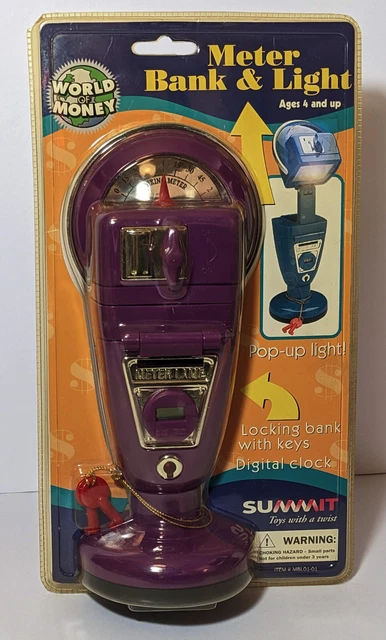 Summit World of Money Purple Parking Meter Bank & Light Digital Clock + Keys NEW