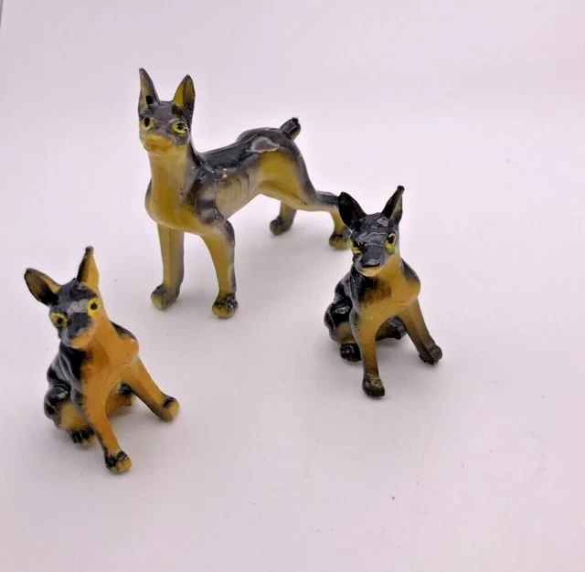 Retro Plastic German Shepherd Dog 3 Piece Family Figurines