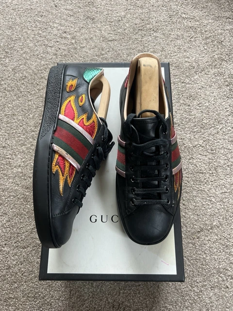 GUCCI ACE FLAME Black Leather Shoes Trainers Sneakers Men s UK7 99.99 PicClick UK