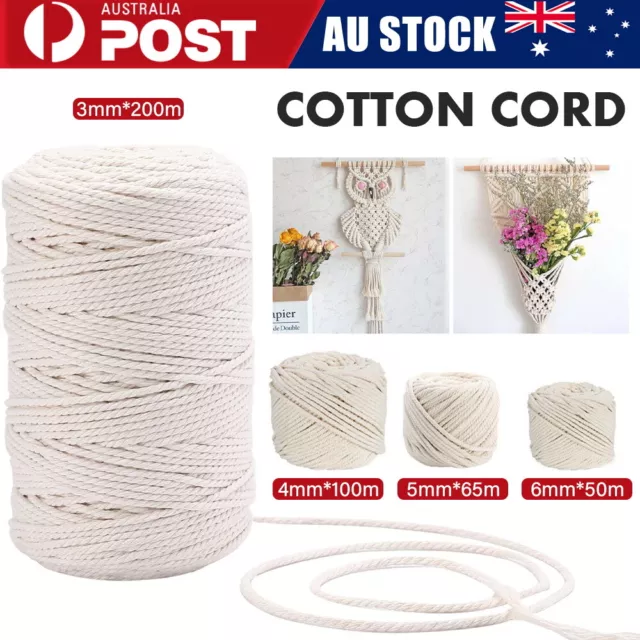 3/4/5mm Natural Cotton String Twisted Cord Craft Macrame Artisan Rope Weaving