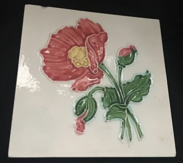 ° RARE Great Poppy Art Nouveau Tile Flower French Relief Carreau Tegel Fliese