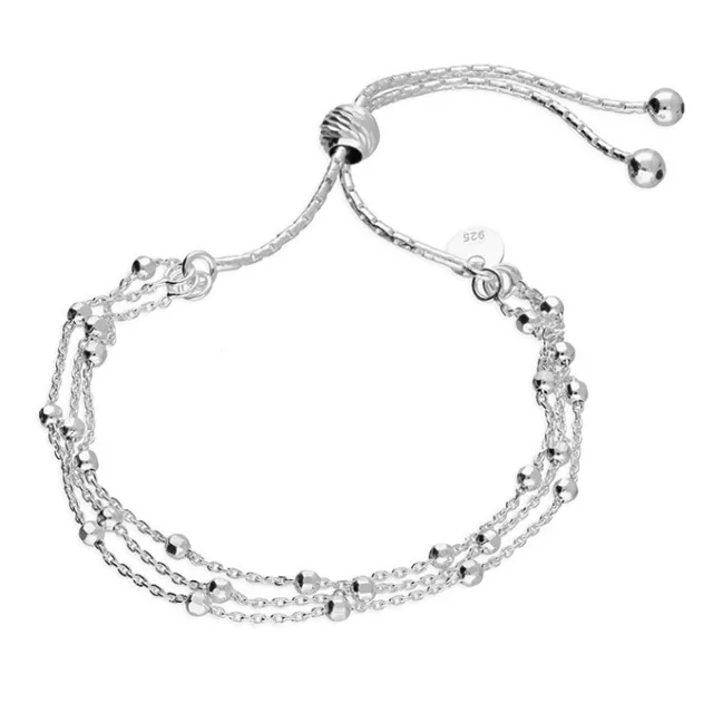 Femmes Argent Sterling Triple Coupe Diamant Perle Bracelet 24cm Idéal pour Maman