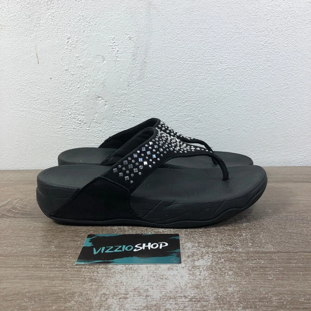 FitFlop Novy Studded Black Suede Thong Sandals Women's 7 507-001