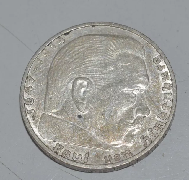 Deutsches Reich 2 Reichsmark 1939 F »Paul von Hindenburg«, Silber ungereinigt