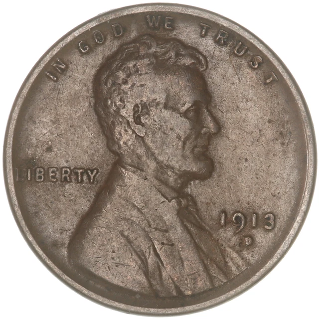 1913 D Lincoln Wheat Cent Very Fine Penny VF