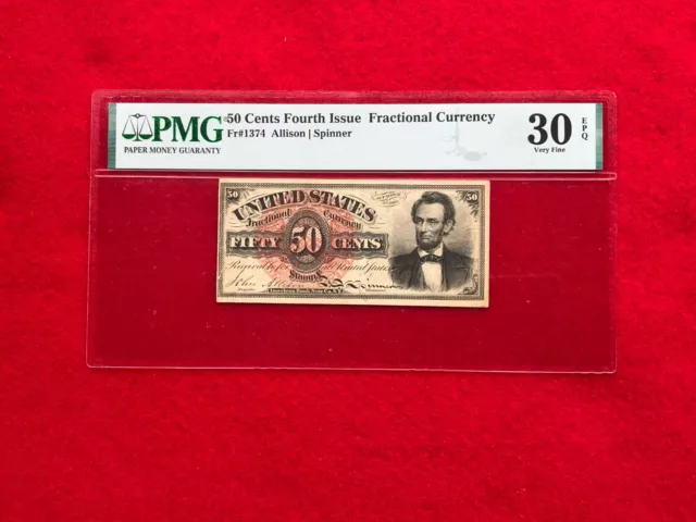 FR-1374 Fourth Issue 50c Fractional Currency "Lincoln" *PMG 30 EPQ Very Fine*