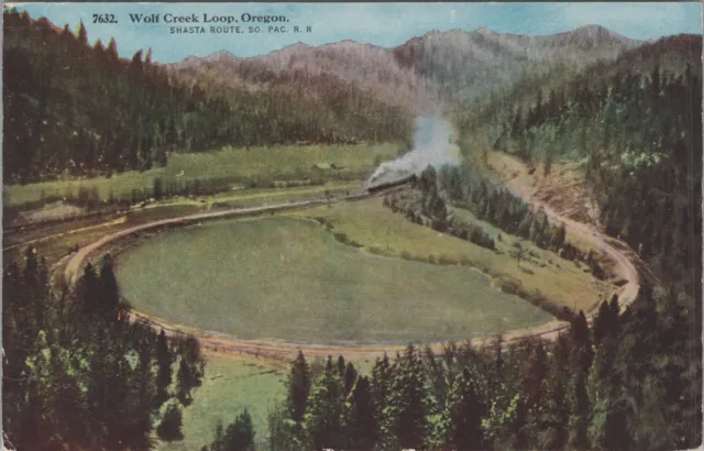 Creek Loop Oregon Shasta Route Southern Pacific RR Railroad Aerial postcard B507