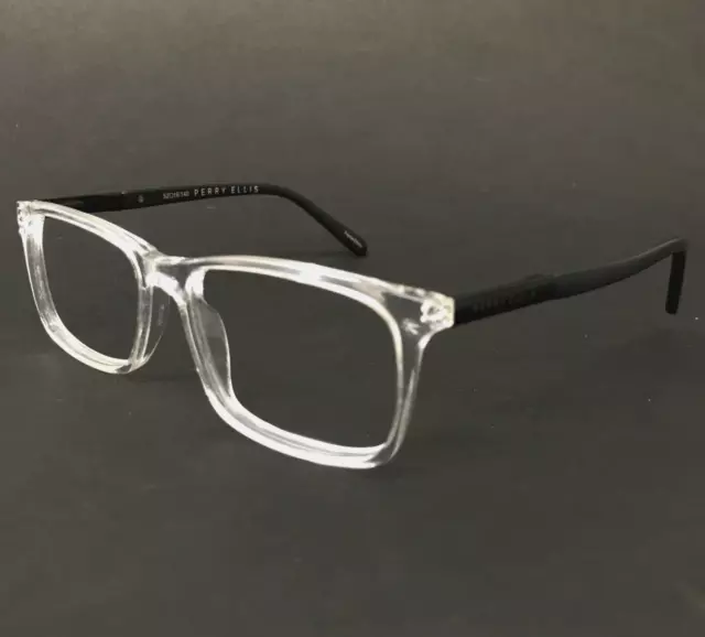 Perry Ellis Eyeglasses Frames PE 376-2 Black Crystal Clear Square 52-16-140