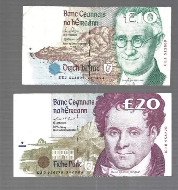 Ireland ✨ 27.04.94 / 10 pounds ....  24.09.96 / 20 pounds✨2 NOTES lot #2199