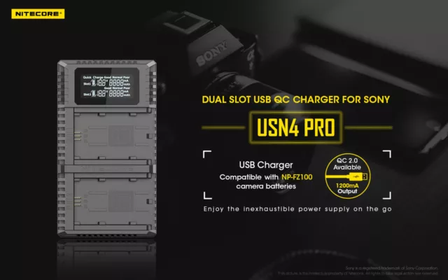 Chargeur USB NITECORE USN4 Pro QuickCharge 2.0 pour batteries Sony NP-FZ100 3