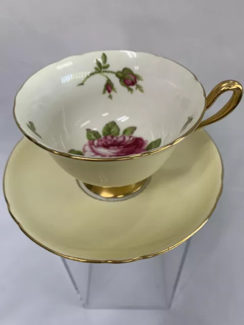 Shelley Bone China Cup & Saucer Pattern, Yellow with gold trim, Pink Roses 2