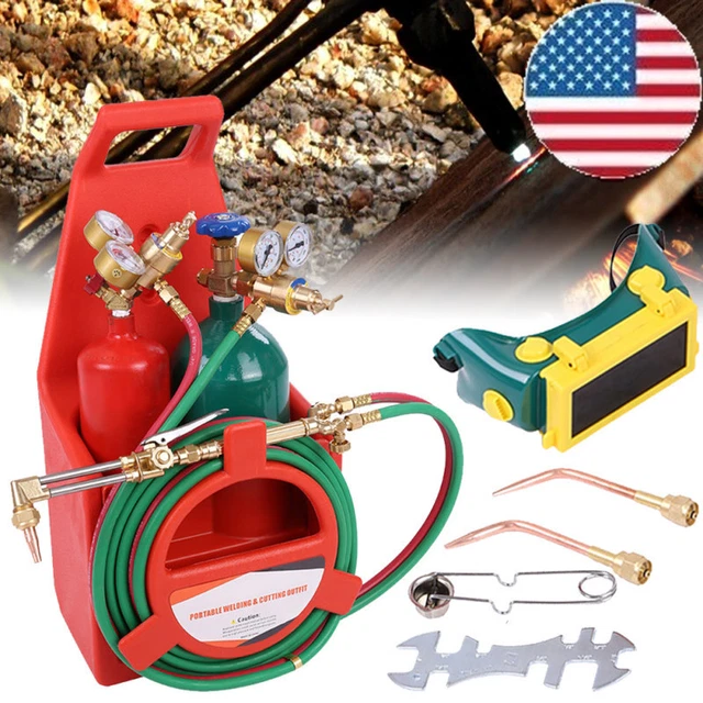 Portable Welding Oxygen Acetylene Cutting Torch Kit with Carrying Tote and Tank