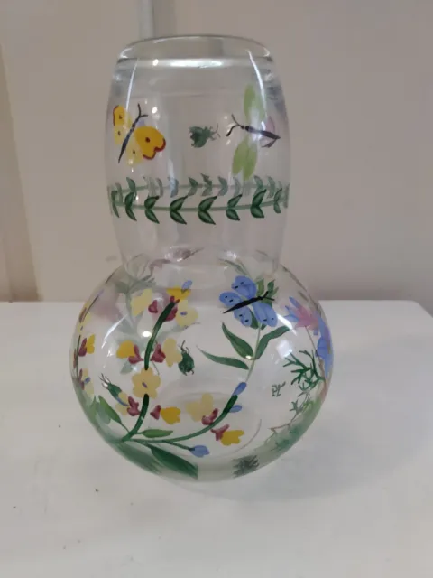 Vintage Hand Painted Floral design Glass Tumble up Bedside water Carafe