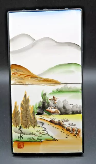VTG UCAGCO Japan Hand Painted Signed Art Tiles Japanese Mountain Village Scene