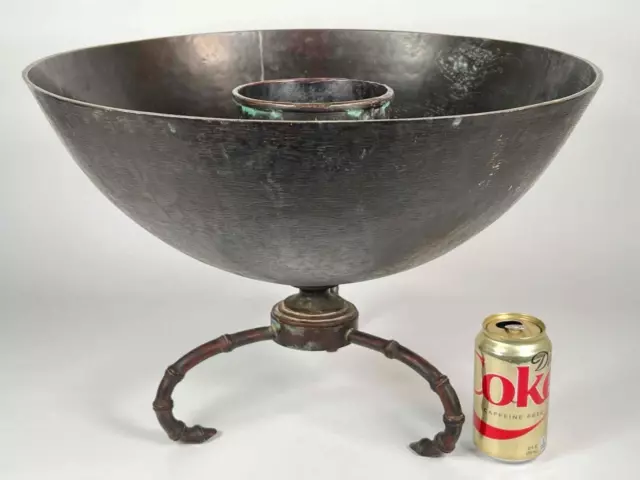 MASSIVE 19" Antique Japanese Ikebana Usubata Copper Bronzed Floral Arranger Bowl