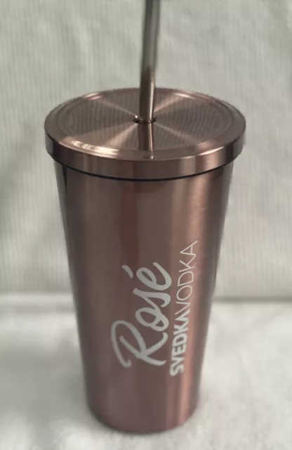 Rose Svedka Vodka Stainless Straw Tumbler Rose Gold Sipper Water Flask Rare