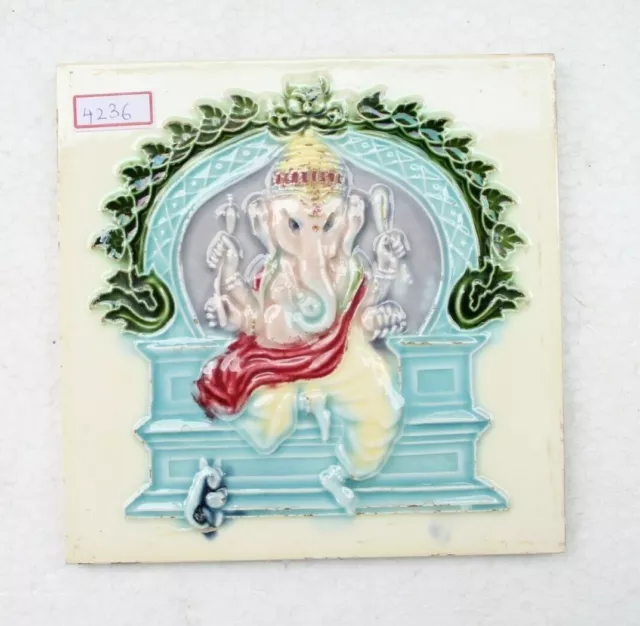 Vintage Old Ceramic Hindu Religious Lord Ganesh Tiles Wall Decor Japan  NH4236