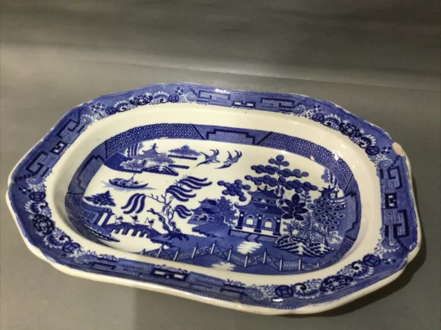 Copeland  & Garrett Blue & White Willow Pattern Deep Meat Dish