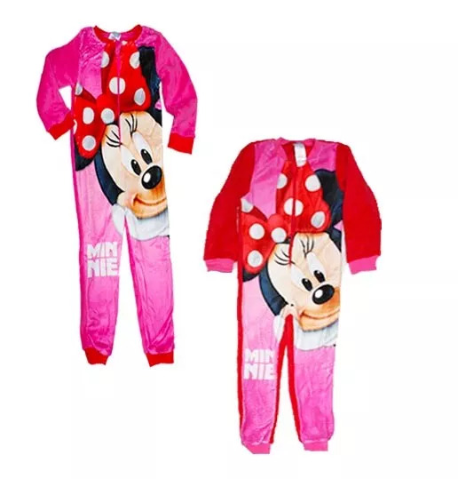 Tutina Bambina Pigiama Onesie Morbido Caldo Minnie Rosa Pile Pail Coral Bimba