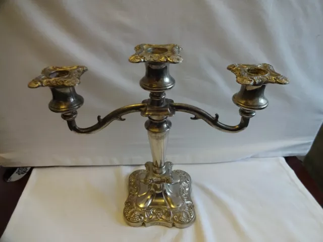 Ornate Vintage Silver Plated 3 Sconce Candelabra decorated with Grapes & Leaves
