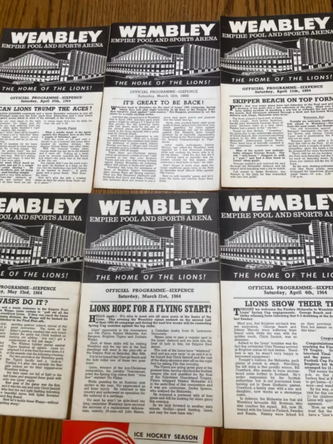 7 wembley lions ice hockey programmes 1964-68