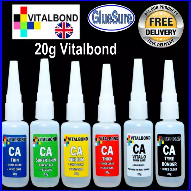 20g Vitalbond Super Glue model cars plastics,metal,balsa wood,leather,No mixing