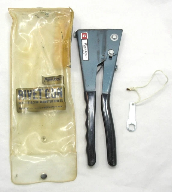 RIVET GUN POWR Kraft Montgomery Ward Vintage Tool & Wrench 1/8" & 3/16