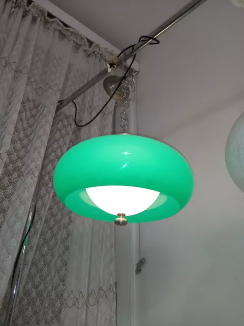 Raro Lampadario design anni 70 vintage ufo bianco verde old chandelier lustre