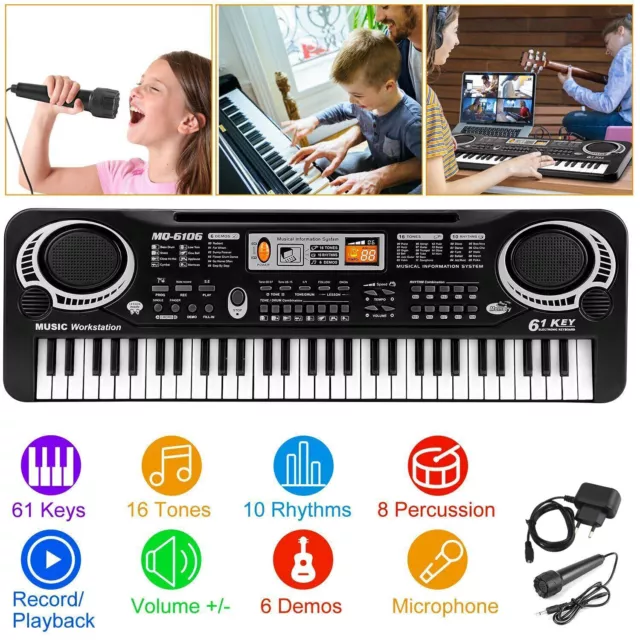 61 Tasten Digitale Musik Elektronische Tastatur Kinder Klavier Mit Mikrofon NEU