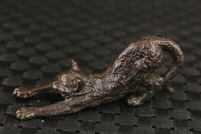 asian chinese old bronze hand cast lovely cat statue netsuke collectable art