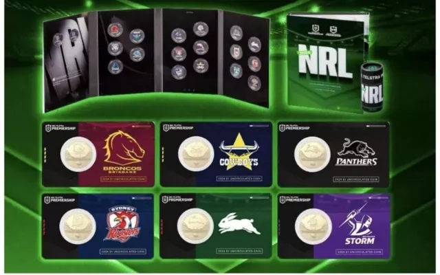 2024 NRL COIN Premiership Coloured $1X17  Collection Set in Folder - RARE UNC