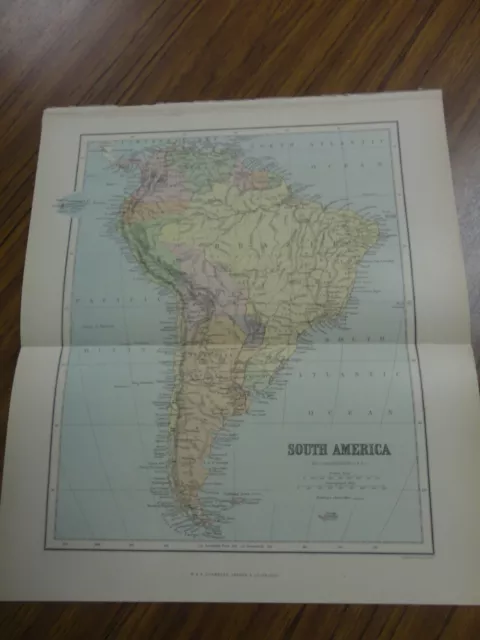 Nice color map of South America. Printed 1891 by Chambers