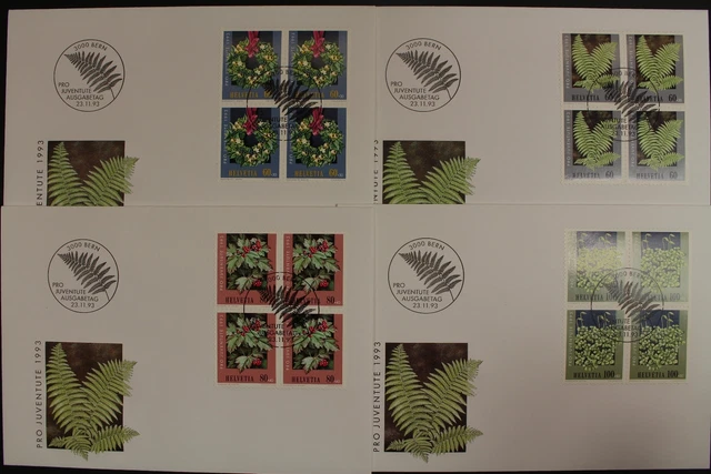 Schweiz, MiNr. 1512-1515, 4er Blöcke, FDC - 613472