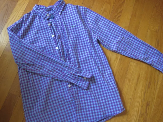 Vineyard Vines Whale SHIRT blue purple checked gingham plaid boy Size L large 16