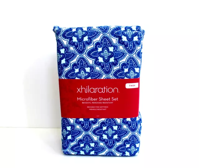 xhilaration 3-Piece Blue & Mint Disco Medallion Boho Microfiber Sheet Set Twin