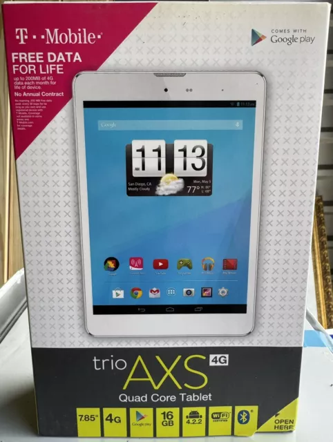 Brand New Trio AXS Quad Core 4g 16gb White Tablet