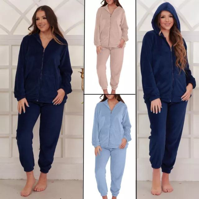 Femmes Polaire Chaud Pyjama Ensemble Capuche Et Jogger Vêtement de Loisirs Combi