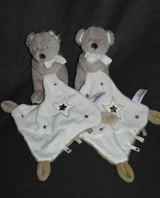 Doudou Ours Beige POMMETTE Mouchoir Blanc Etoile Echarpe Pois Peluche Etat NEUF 3
