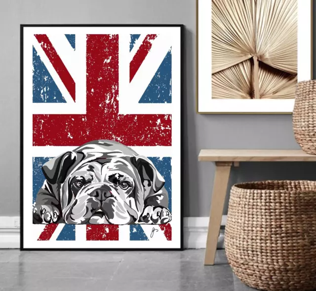 English Bulldog Print Wall Art Deco British Bulldog Poster Union Jack Pet Portra